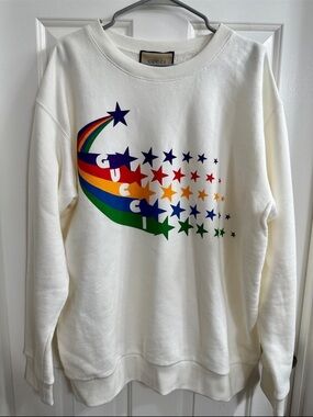 Gucci Cream Crewneck with Multicolor Rainbow Stars